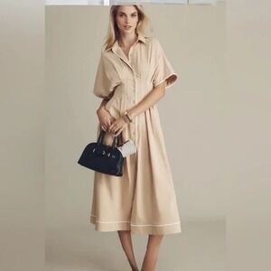 Exquise Anthropologie The Janie Shirt Midi Dress in Beige Size 3X